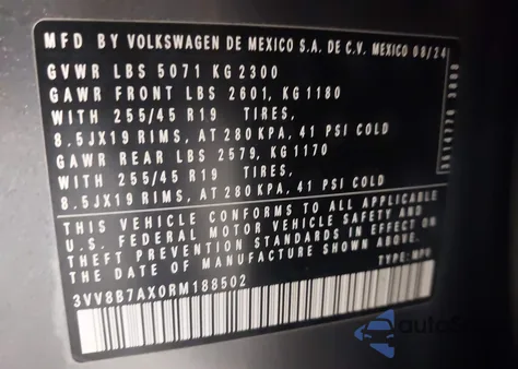 2024 Volkswagen Tiguan 2.0T Se R-Line Black from USA, damaged, VIN 3VV8B7AX0RM188502